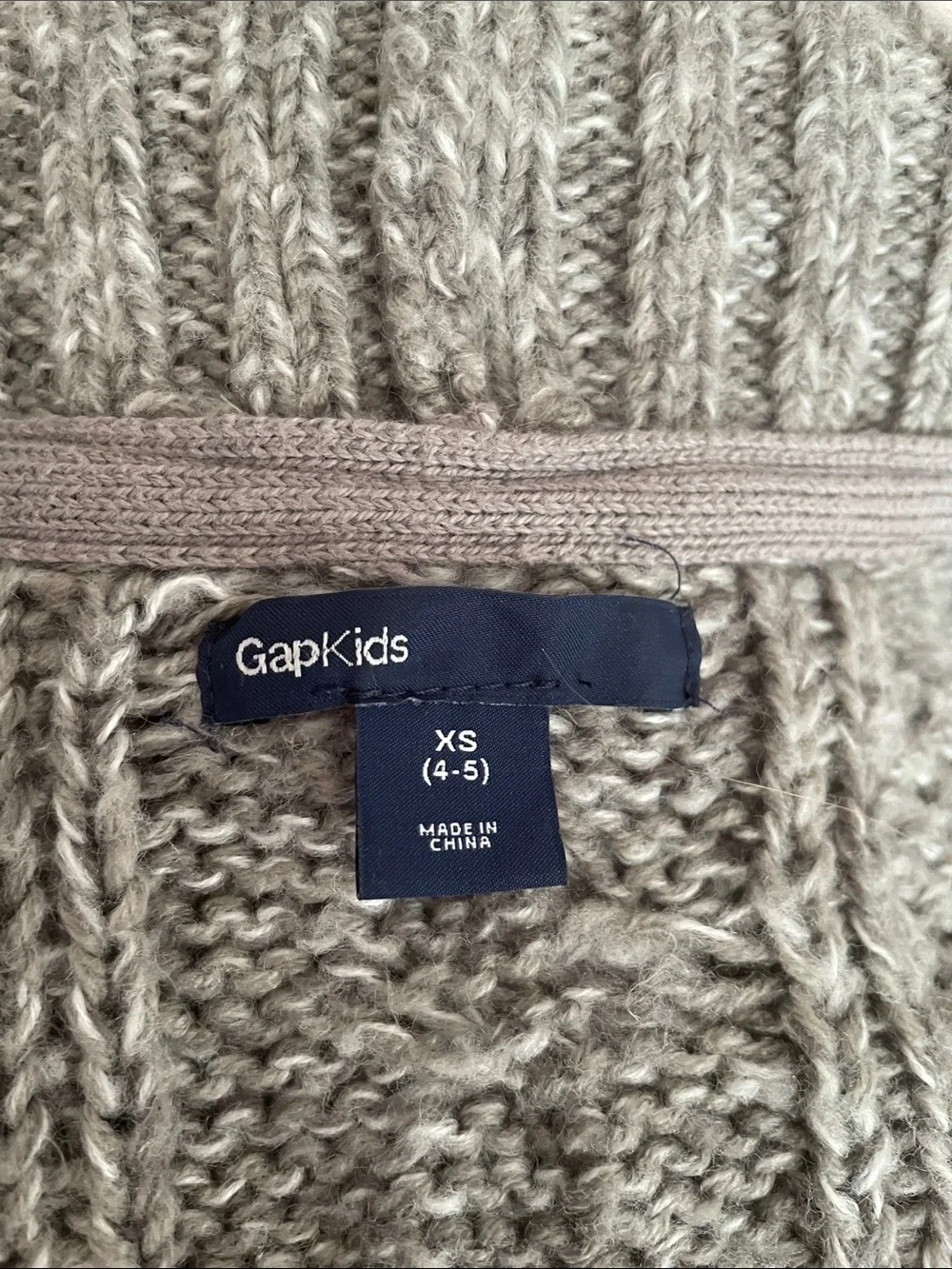 GAP Heather Gray & Navy Chunky Knit Open-Front Cardigan